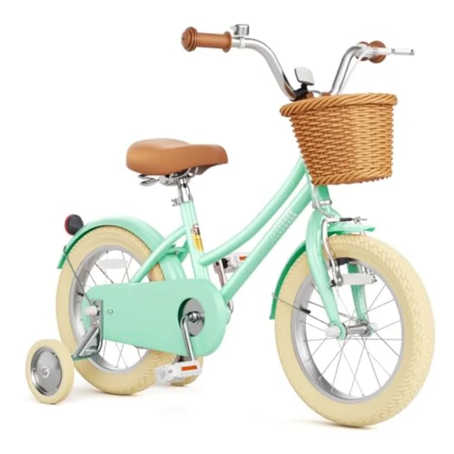 Bicicletta per Bambine con Rotelle Stabilizzatrici, Bici per Bambini da 2-12 Anni, 12 14 16 18 20 Pollici, Bicicletta Cruiser con Sella Regolabile e Manubrio