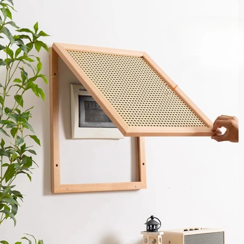 Wooden woven rattan electric box cover Automatic wall switch housing Living room wall decoration Electric cabinet for entrance