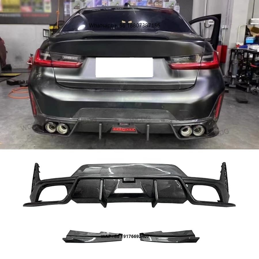 Carbon Fiber Rear Diffuser forBMW 3 Series G20 G28 320i 325i 330i LCI 2022+ Rear Bumper Lip Spoiler Car Bodykit with LED Light