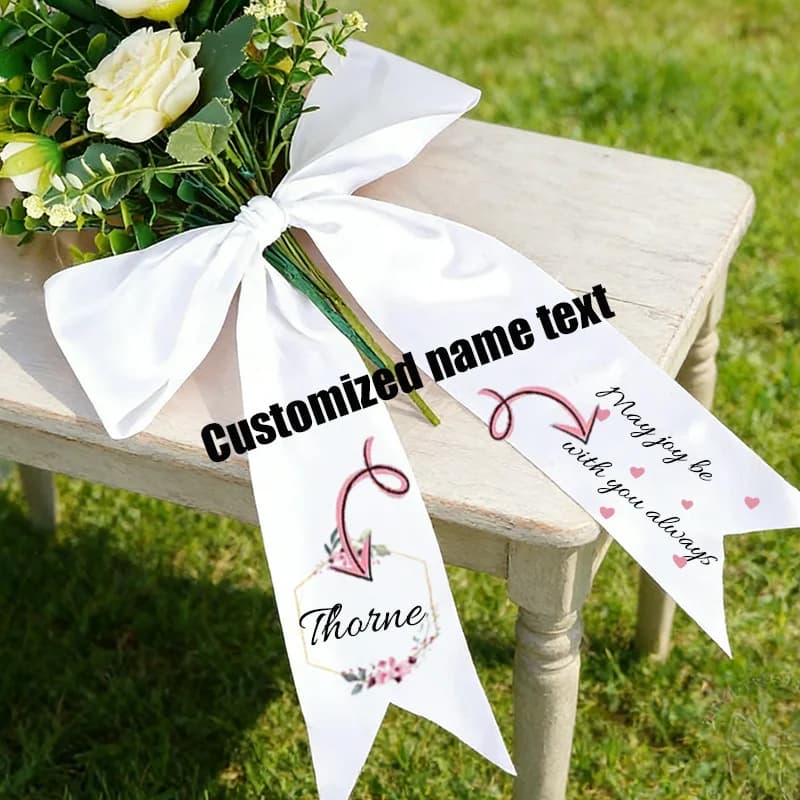 1 pz Nastro Personalizzato per Bouquet, Fiocco con Lettere, Nastro per Damigelle, Matrimoni, Feste di Compleanno, Decorazione Bouquet, Regalo, Nastro Personalizzato