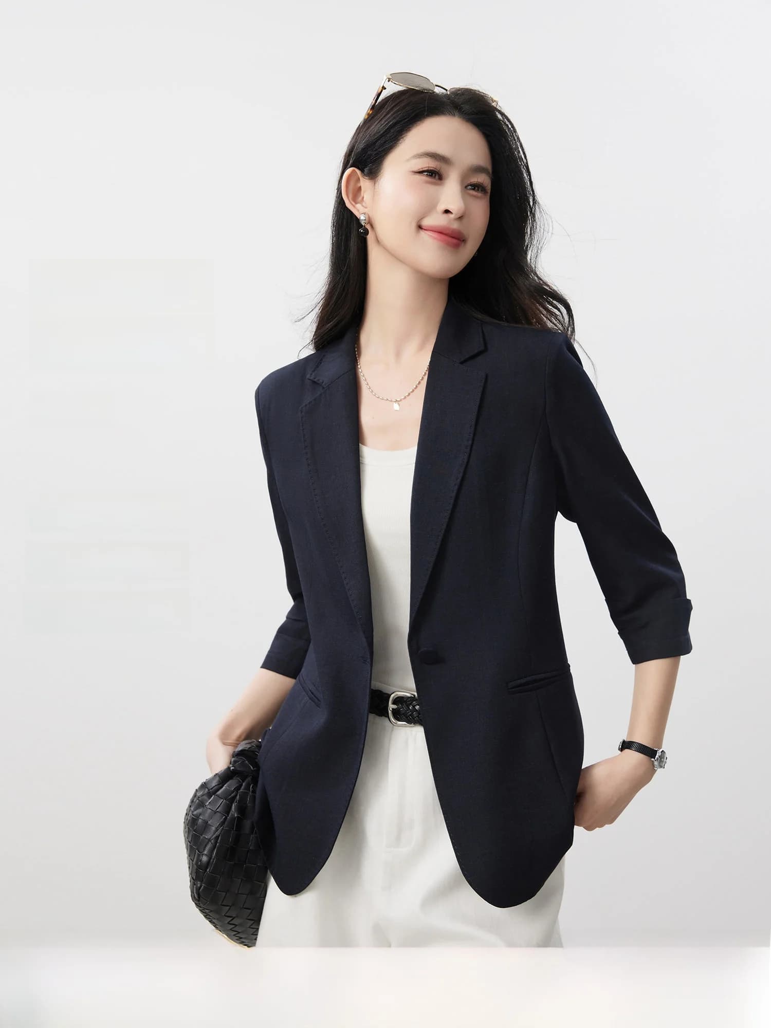 Elite Women's Suit Jacket Original Hemp Bamboo Texture Design Seven-Five Sleeve Outerwear Casual Polyester Fiber Spring 2026