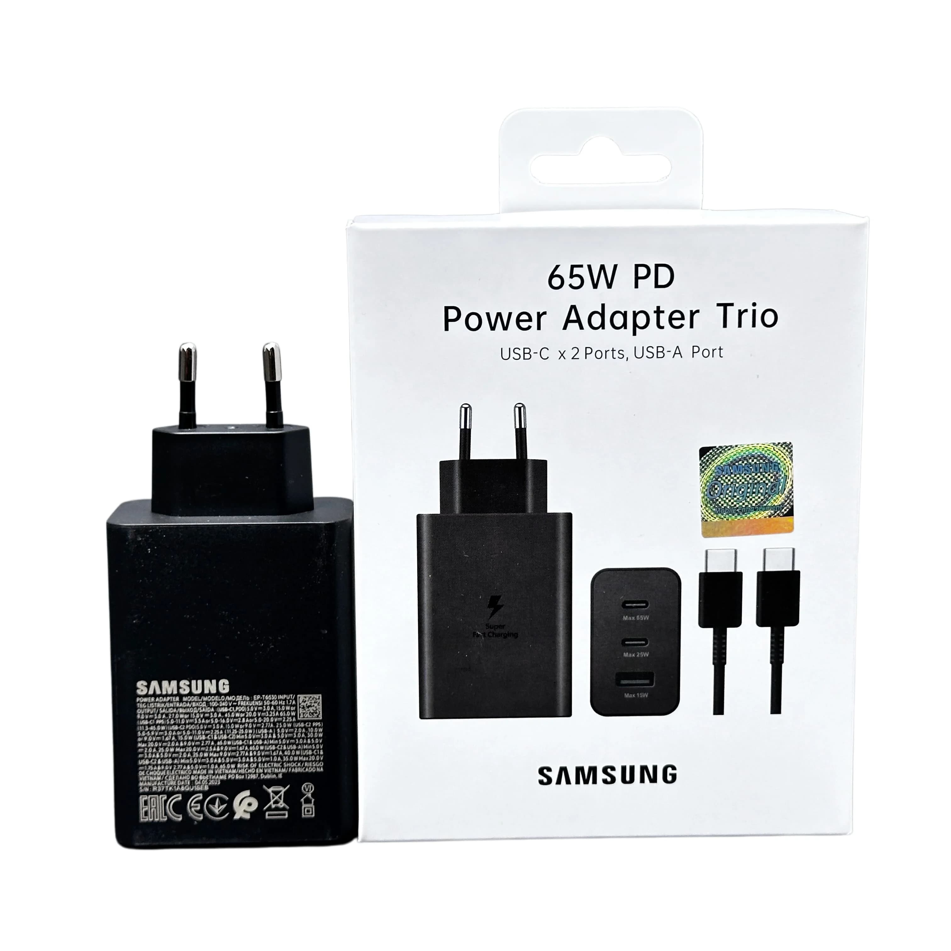 Samsung 65W Charger EU 3-Port Super Fast Charging for Samsung Galaxy S26 S25 Ultra Plus S24 S23 S22 Zfilp A56 A36 5A Cable