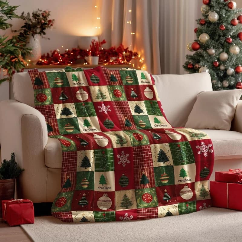 Coperta natalizia in flanella Coperte per albero a quadretti rosso verde per divano Divano letto Regali per bambini Adulti Moglie Auto