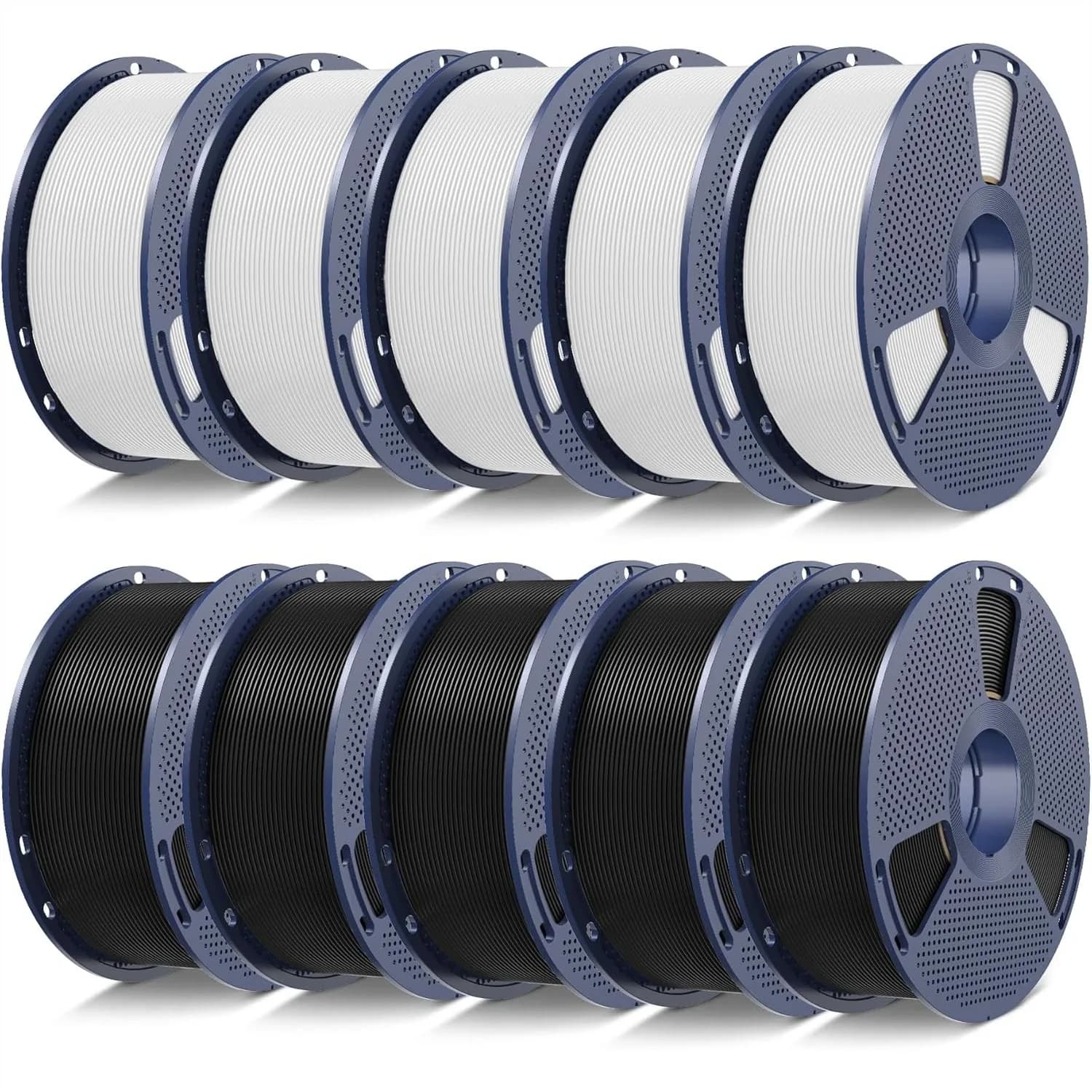 Filamento PLA per Stampante 3D, Confezione da 10kg, 1.75mm ±0.02mm, Avvolgimento Ordinato, Sigillato Sottovuoto Individualmente, 1kg per Bobina, Confezione da 10 (5 Neri +)