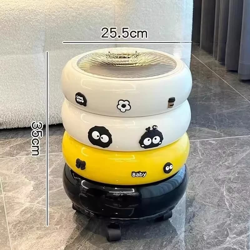 Doughnut Shape Wastebasket with Lid Wheel Recycle Bin Bedroom Living Room Kitchen Garbage Cube Cream Wind Cute Trash Can