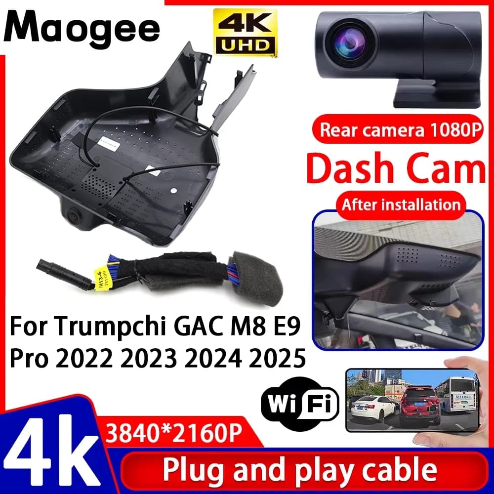 Video Recorder with Night Vision 4K UHD Plug and Play, Dash Cam for Auto, Camera for Trumpchi GAC M8 E9 Pro 2022 2023 2024 2025
