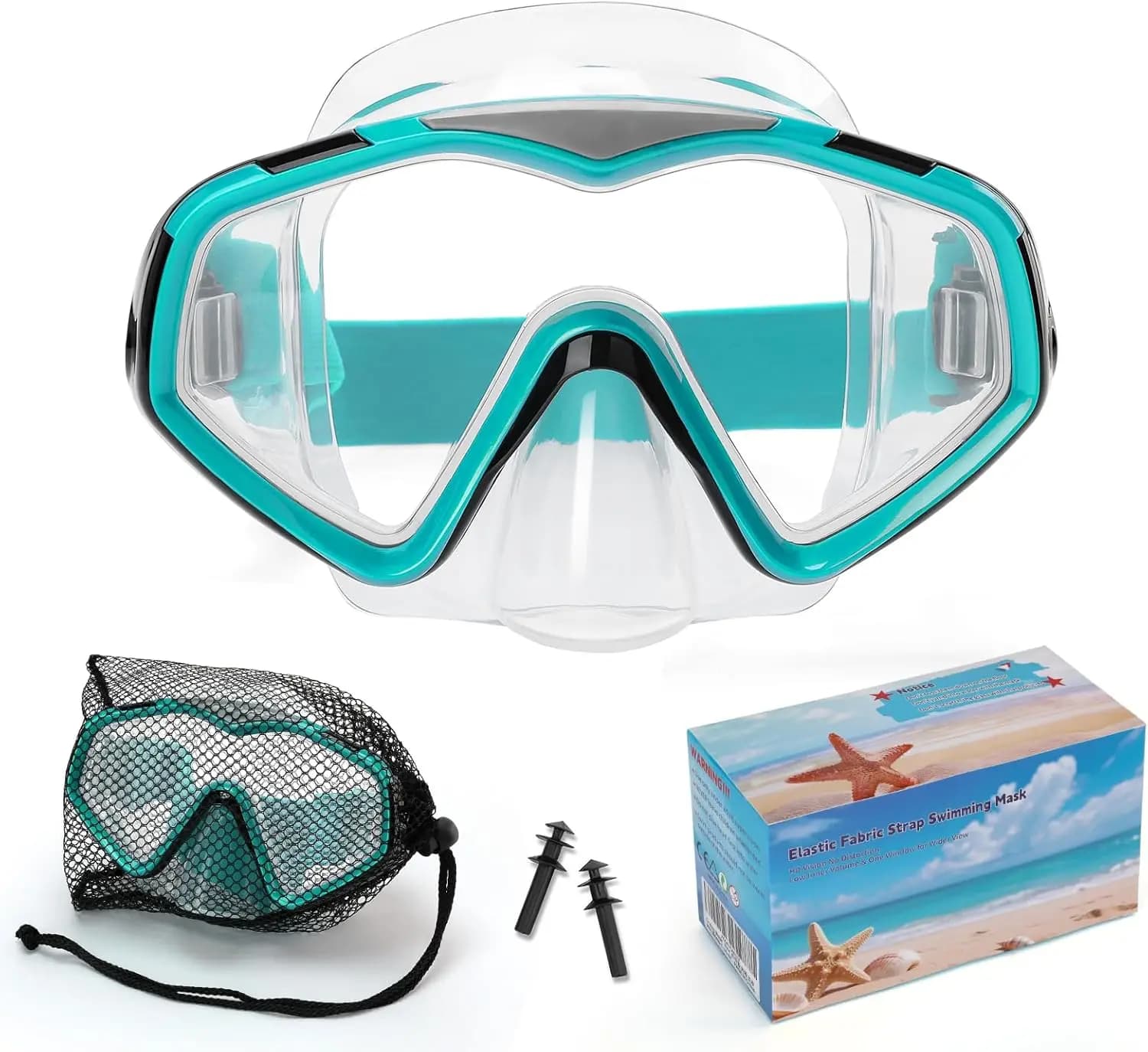 Adult Underwater Mask with Naso Cover, Snorkeling Eyelets in Silicone Anti-loss, Swimming Mask with Large Visual, Fabric Strap and Transparent Lens in PC