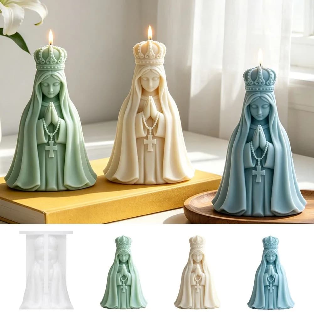 3D Crown Virgin Mary Silicone Candle Mold Praying Girl Shape for DIY Scented Candle Plaster Resin Home Decor & Handmade Gift