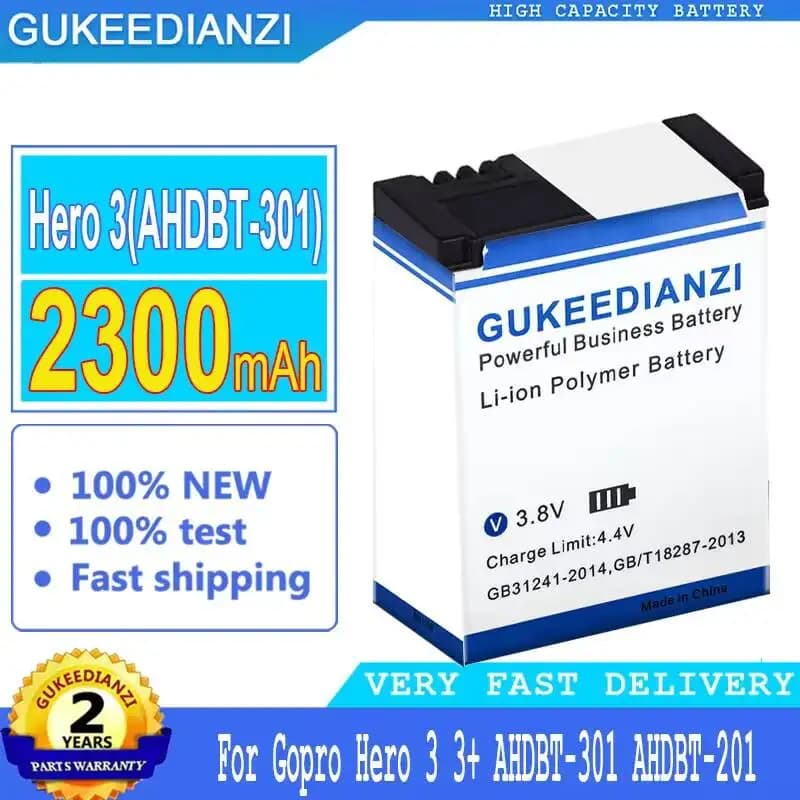 Sports Camera Battery Good Low-Temperature Performance Long Lasting 2300mAh For Gopro Hero 3 3+ Action Camera Ahdbt-301