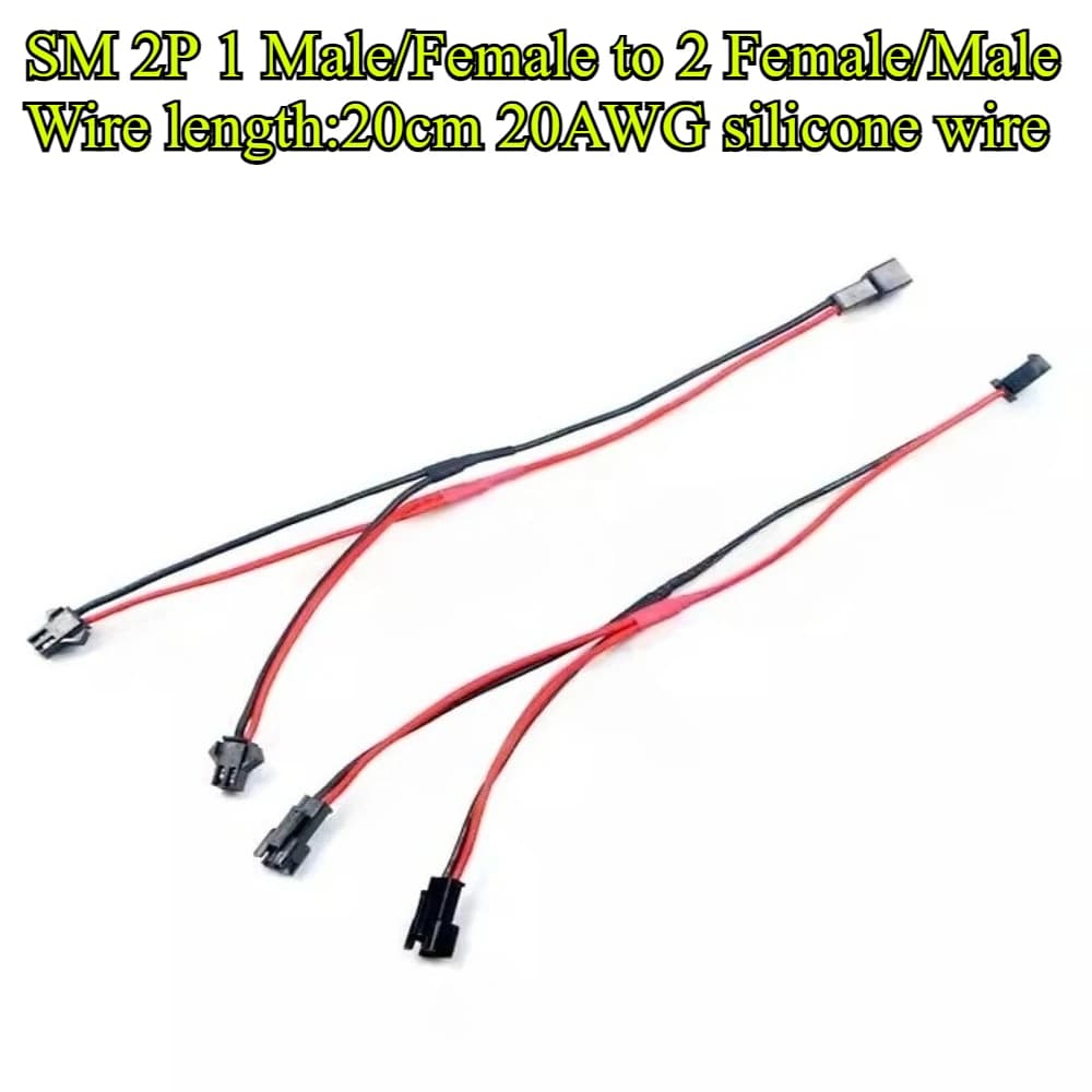 Connettore splitter a Y LED a 2 pin JST SM 1 maschio/femmina a 2 cavi femmina/maschio 20AWG per striscia LED WS2812 WS2811 SK6812 RGB RGBW