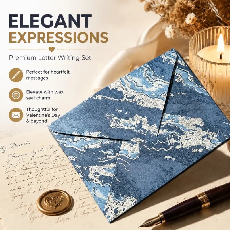 Gilded Letter Writing Paper Set with Envelope, Strait Relief Texture, Handwritten Valentine's Day Premium Wax Seal Stationery
