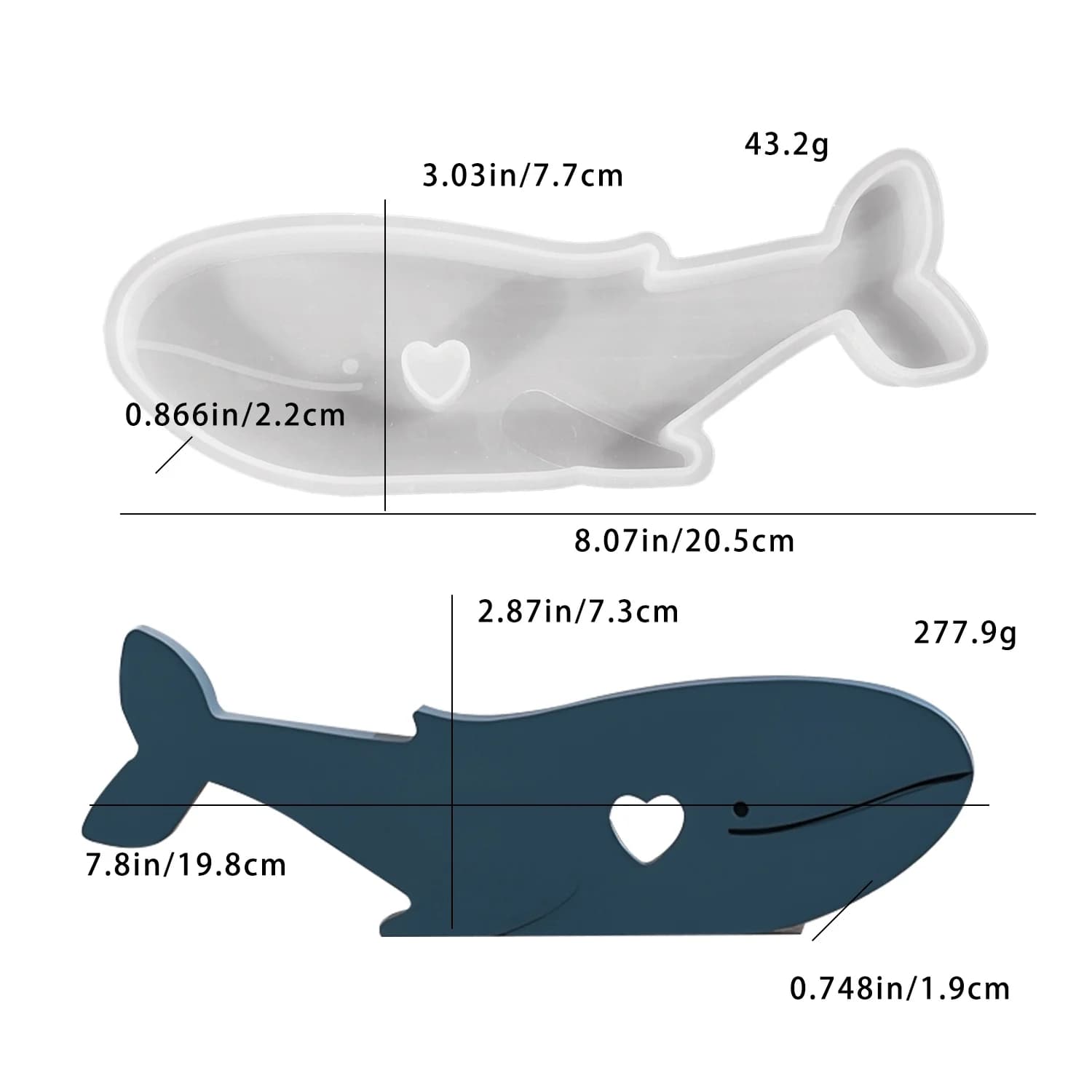 Stampo in silicone a forma di cuore e balena per resina epossidica fai da te, gesso, incenso, portacandele, ornamenti