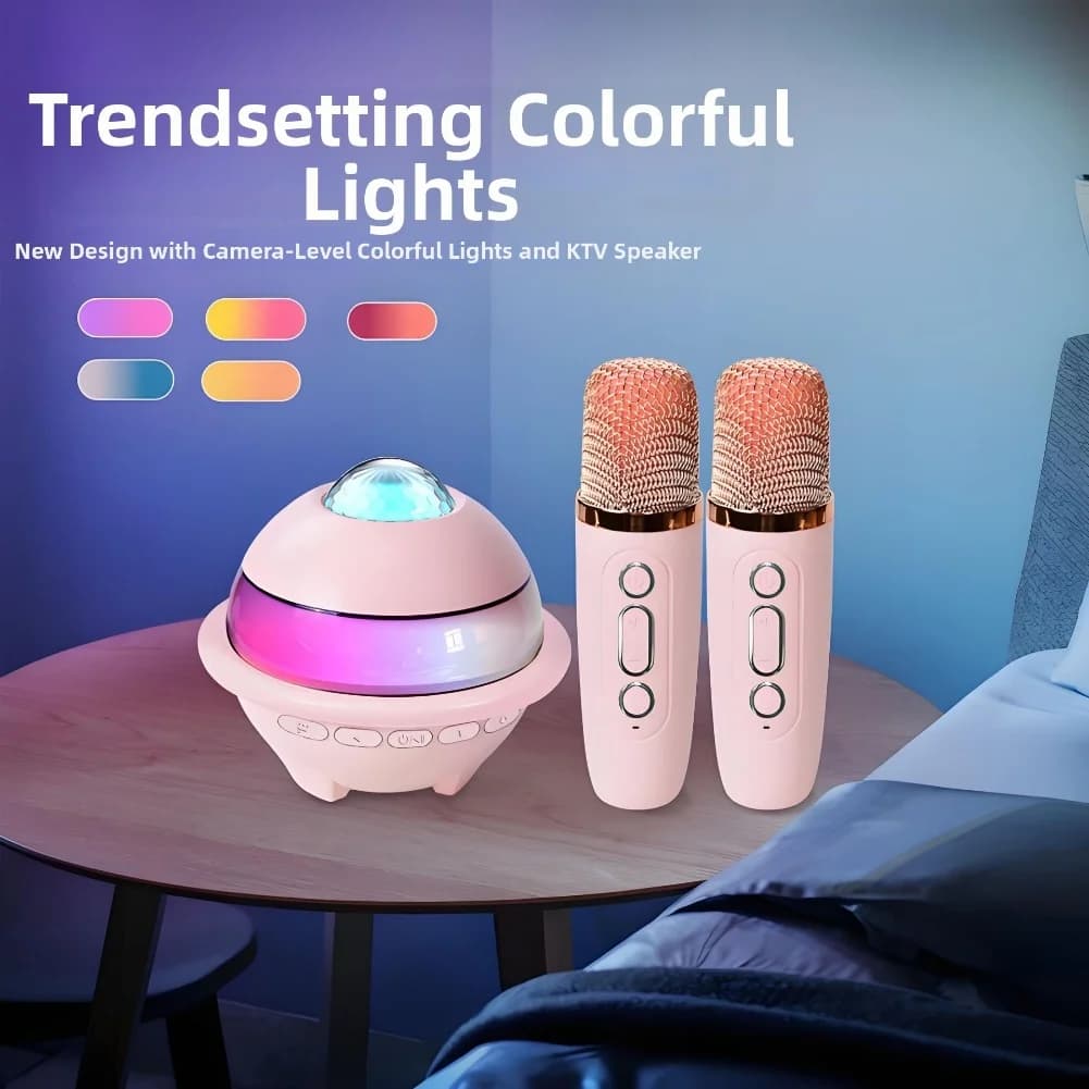 1 set di macchine per karaoke portatili con doppio microfono wireless con luci LED per atmosfera da discoteca, perfette per feste, riunioni di famiglia