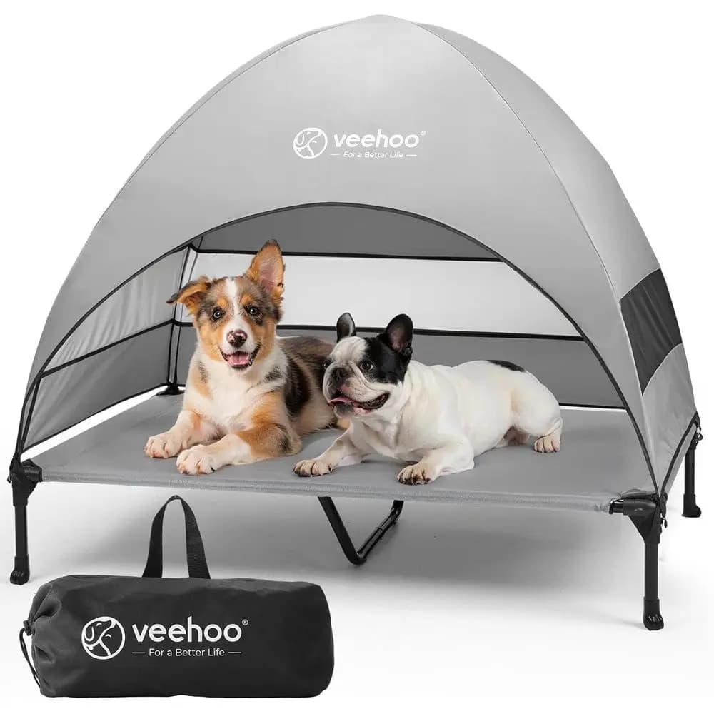 Cuccia Rinfrescante Rialzata per Cani con Tettuccio Rimovibile, Superficie Antiscivolo, Ideale per Cani di Taglia Grande, Tenda Letto per Animali Domestici per Campeggio, Spiaggia, XL, Grigio