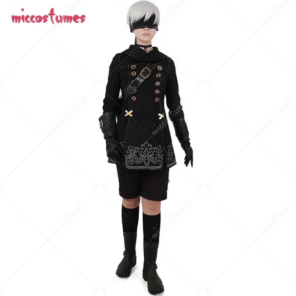 Miccostumes Costume cosplay nero unisex con guanti da borsa Benda sull'occhio per uomo Costume cosplay di Halloween