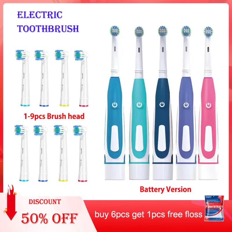 Electric toothbrush Rounded 3D heads Toothbrush Soft bristles Vibration Rotation Care of gums Battery power Teeth whitening for adults