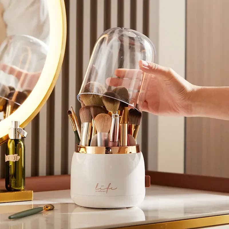 360 ° Porta Pennelli da Trucco Rotante, Organizzatore Cosmetico da Scrivania Portatile, Contenitore Trasparente per Pennelli e Gioielli