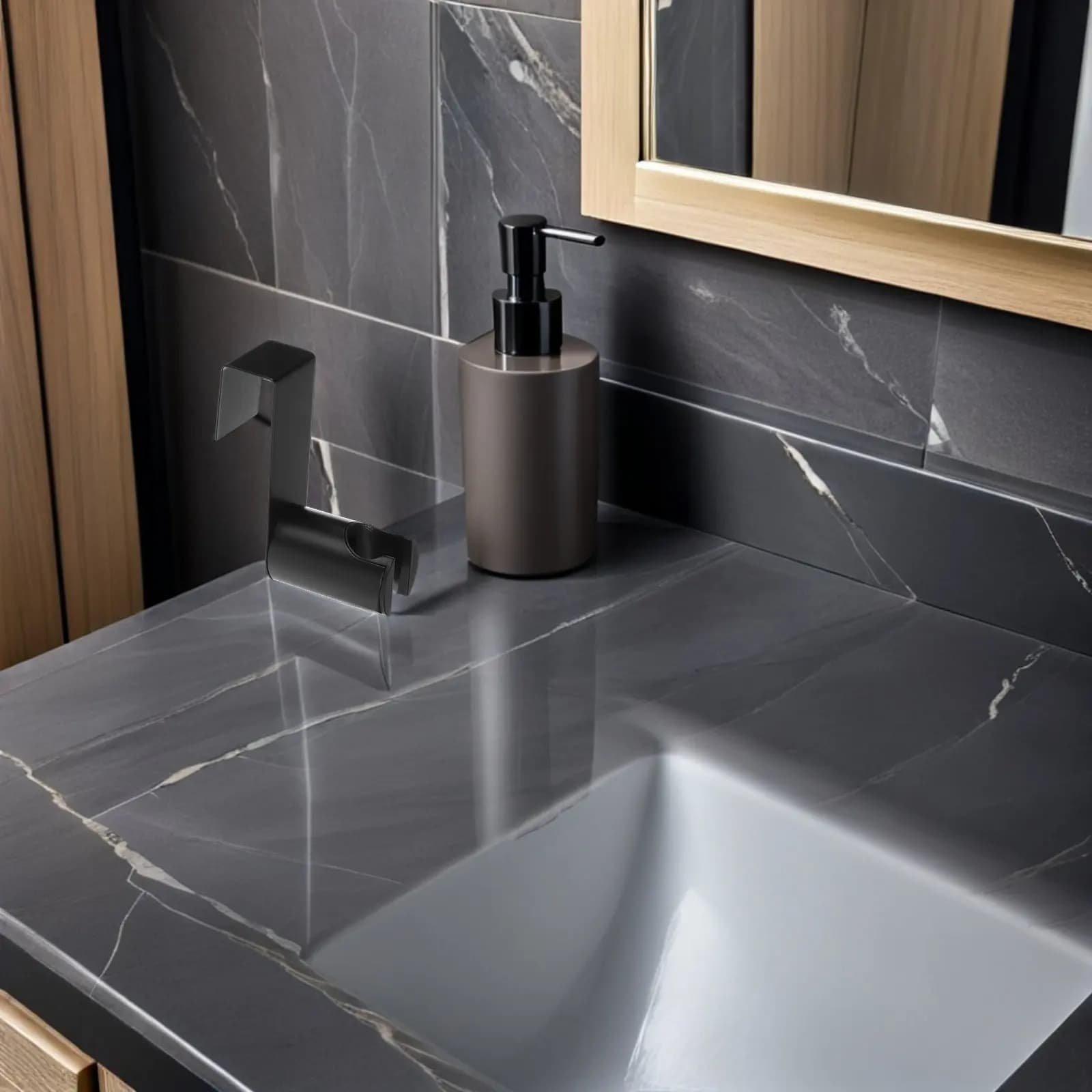 Supporto per Bidet Nero in Acciaio Inossidabile, Gancio per Bidet da Bagno a Parete, Gancio Antiscivolo per Spruzzatore Bidet