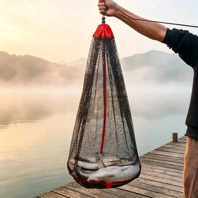Fishing Net Thickening Collapsible Fishing Mesh Bag Live Fish Net W/Bundle Mouth for Crayfish Shrimp Smelt Eels Traps Fishing