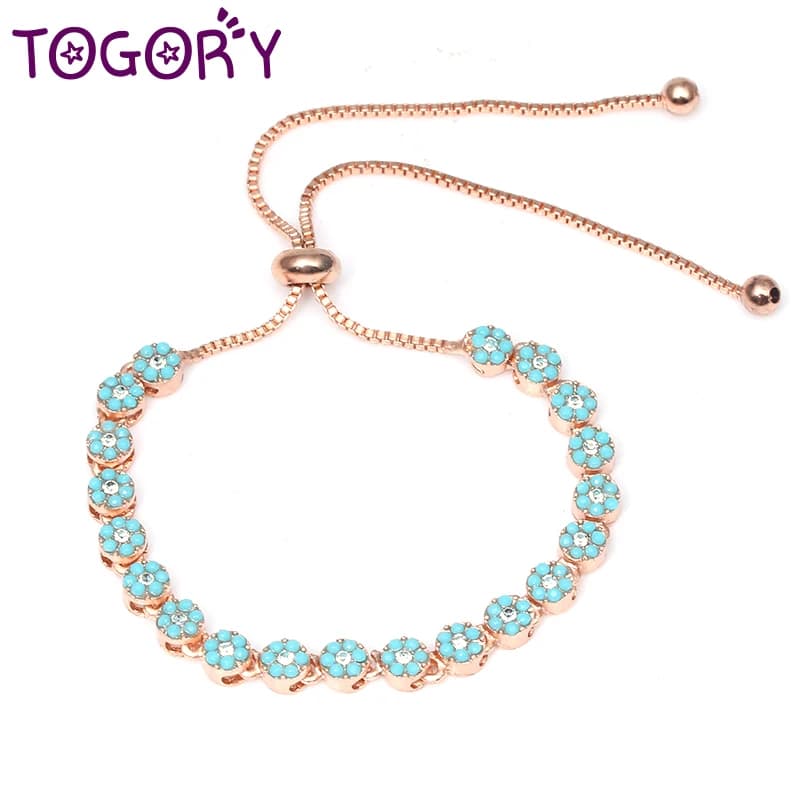 Silver Color Pendant Charm Bracelets & Bangles With Blue Flower Beads Handmade Chain Bracelet Women Jewelry