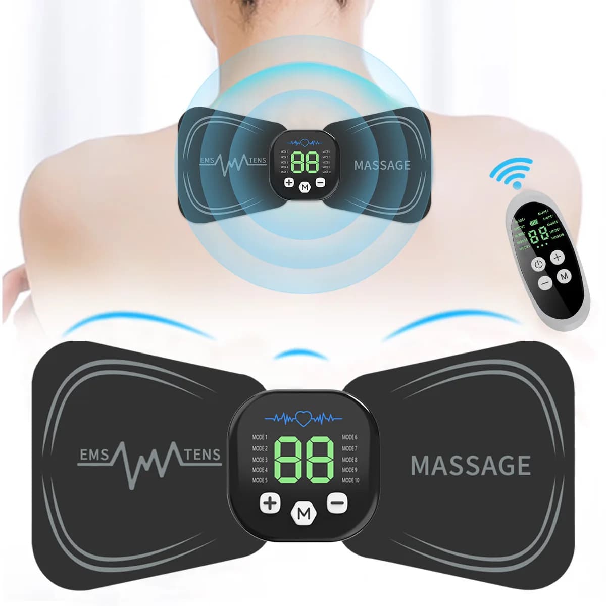 Remote Control EMS Electric Neck Massager Set Smart Portable Rechargeable Cervical Massage Patch to Relax and Relieve Fatigue