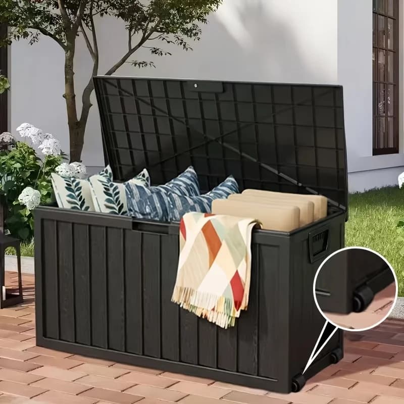 Large 75 Gallon outdoor box with cover with lock and hinged door for heavy loads - White/green resistant plastic container,