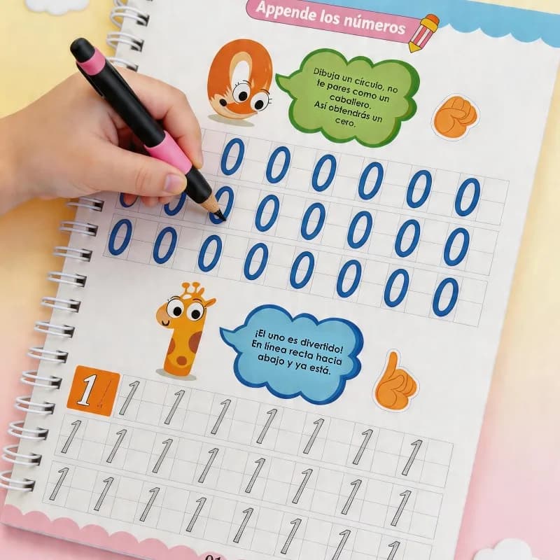 1 Spanish Math Number Writing Groove Practice Book, Number Calligraphy Practice Set, Beginner Practice Book