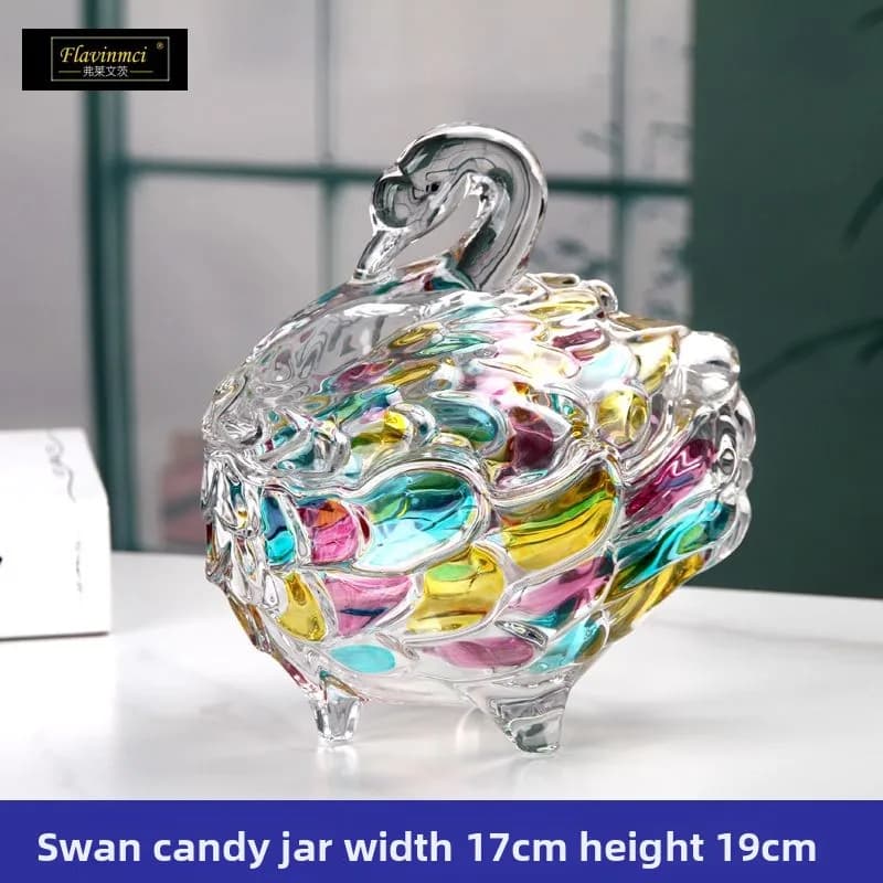 Creative swan glass candy glass jar with lid crystal glass snack household dried fruit European living room ornament