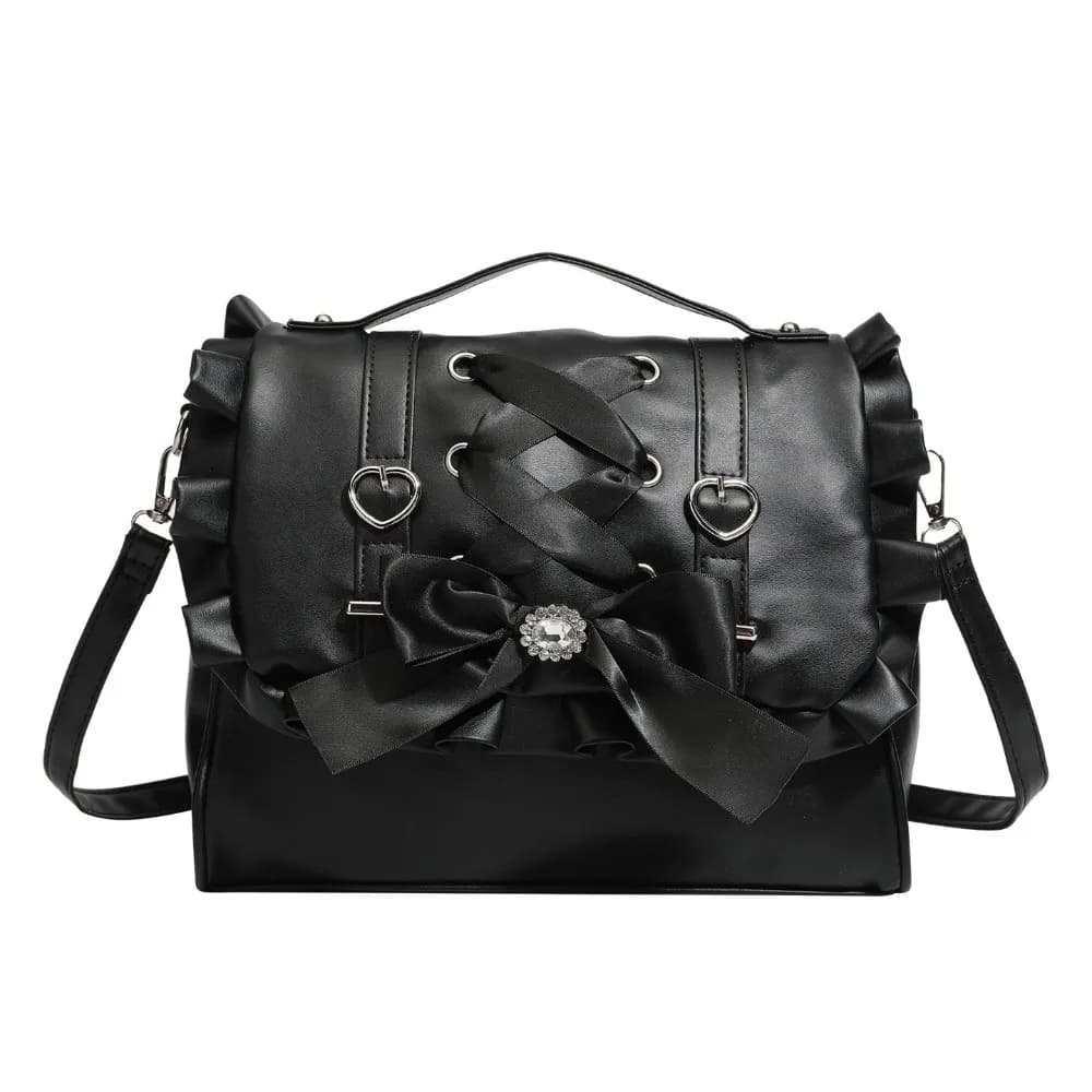Kawaii Knot Shoulder Bag Zipper Fastener Single oulder Crossbody Backpack PU Leather Double oulder Bag Lolita