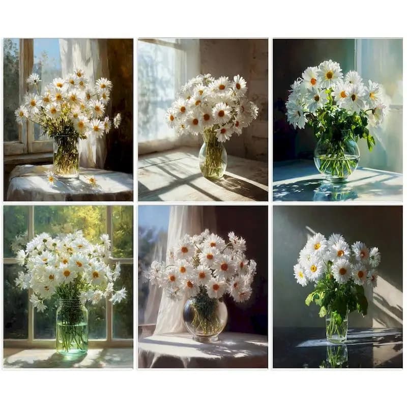 GATYZTORY White Daisy Painting By Numbers Handpainted Canvas Painting Acrylic Paints Numbers Painting Wall Art Picture Home Deco