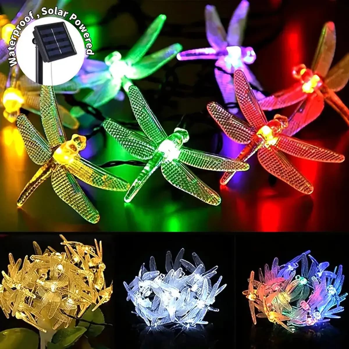 1pc 5M20LEDs libellula luci solari della stringa esterna impermeabile 8 modalità libellula lucine per la casa patio giardino decorazioni di nozze