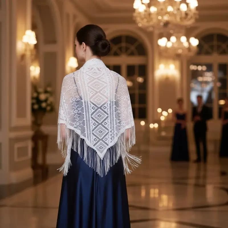 Bridal Polyester Lace Hollow Scarf Pure Color Embroidery Tassel Triangle Shawl Transparent White Mesh Scarves Spring