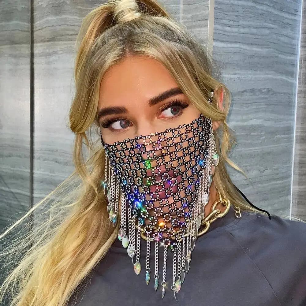 Women New Tassel Veil Masks Headwear Rhinestone Chains Face Mask Masquerade Dance Party Costume Sexy Face Accessories Jewelry