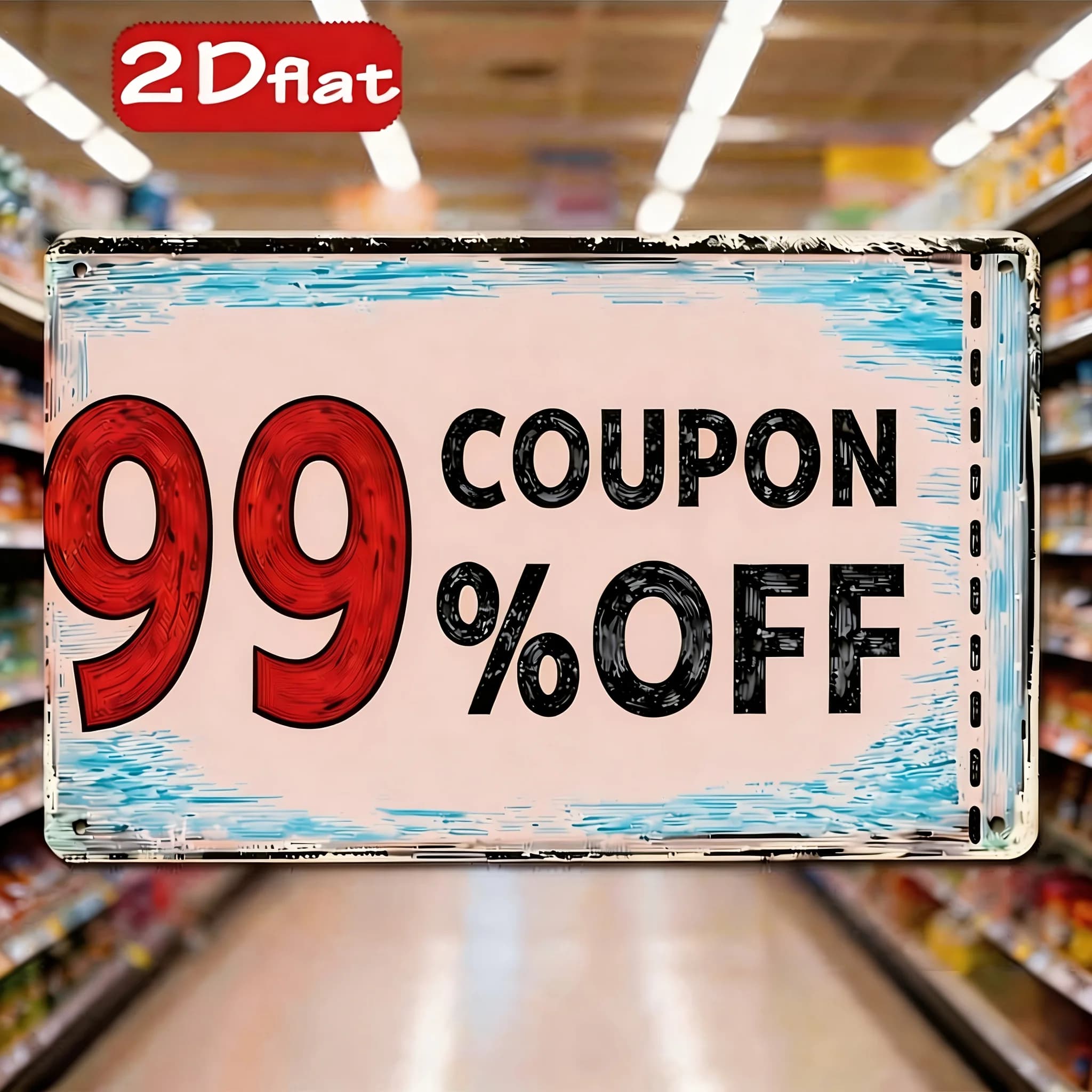 2D Flat Wall-Mounted Iron Coupon Board with 99% Off Coupons - Bohemian Style Square Hanging Sign for Office, Mall Decoration