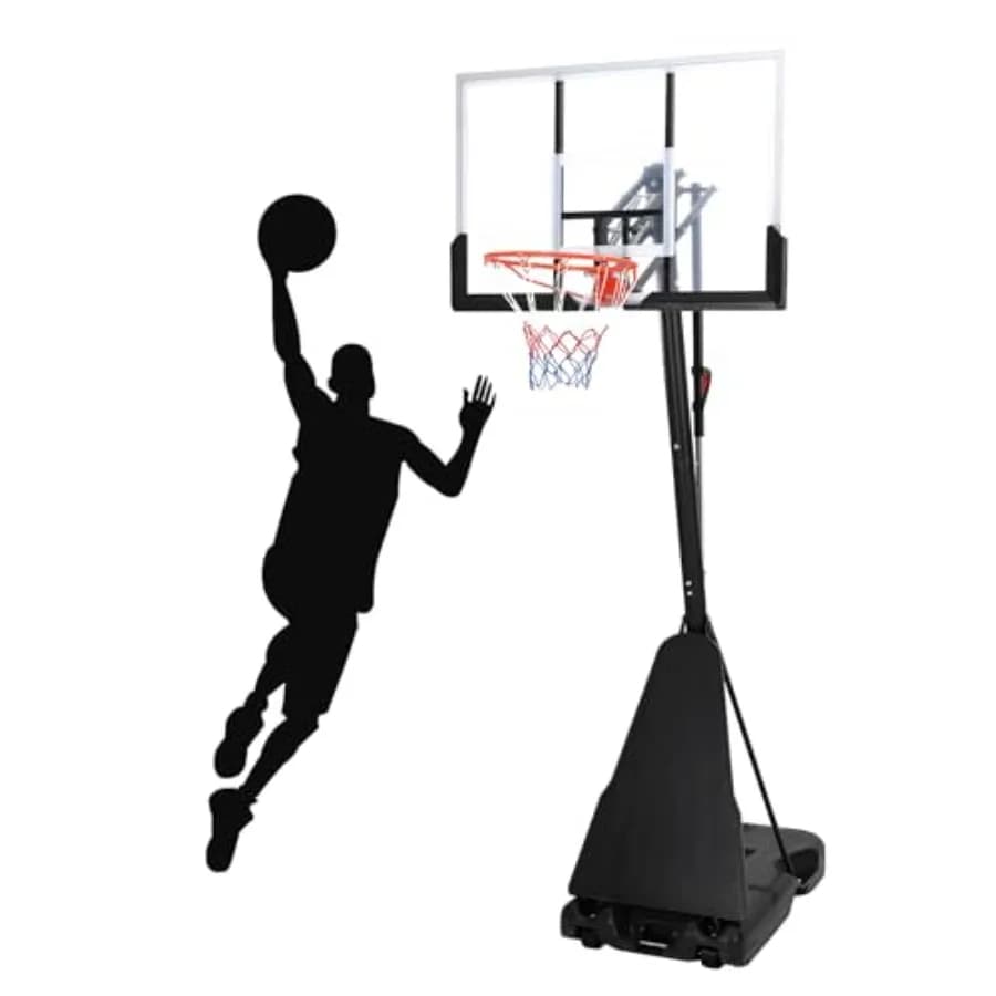 Outdoor basketball hoop with shatterproof 47-inch backboard, rebound plate, quick-adjustable height 5.2-10 ft,portable steel fr