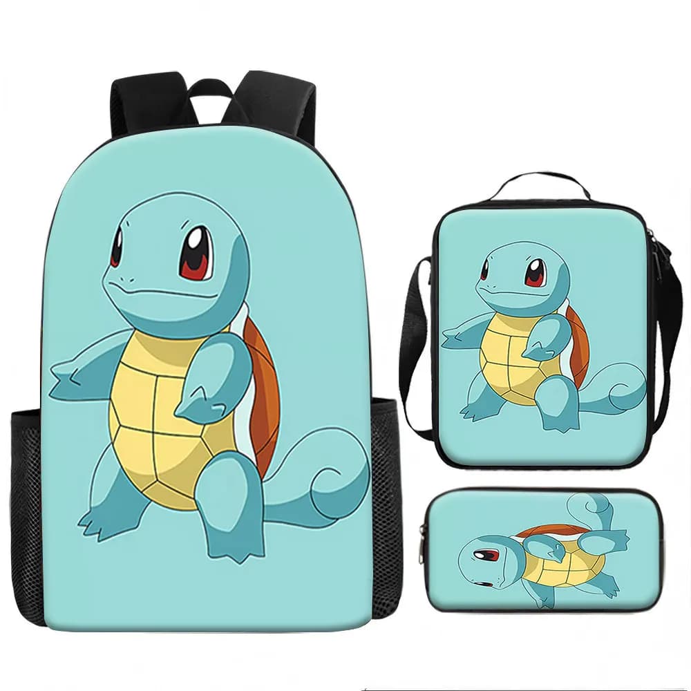 Kids Bag,Pokémon,Squirtle 3pcs Backpack Set Anime Squirtle Graphic Print Breathable Lightweight School Bag for Boys Girls