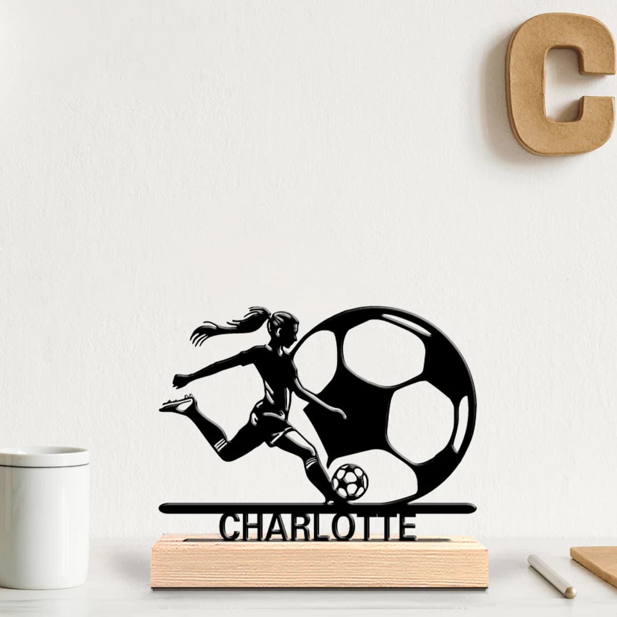 1 Piece New Custom Metal Ball Shape Football Statue, Sports Fan Gift with Wood Base, Perfect for Bedrooms