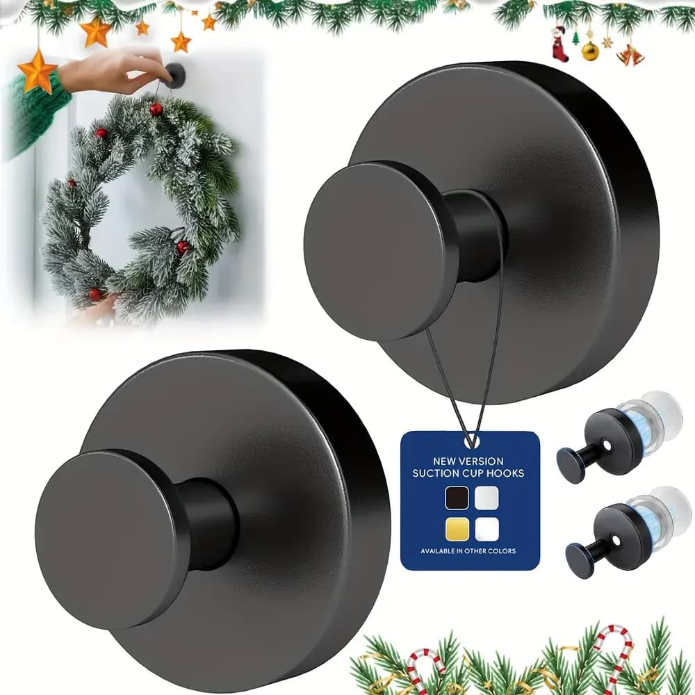 Ganci a ventosa per doccia, ganci per doccia resistenti e migliorati per interni doccia, ganci rimovibili per asciugamani per bagno, vetro, finestra, piastrelle, impermeabili e riutilizzabili, senza foratura, neri (confezione da 2)