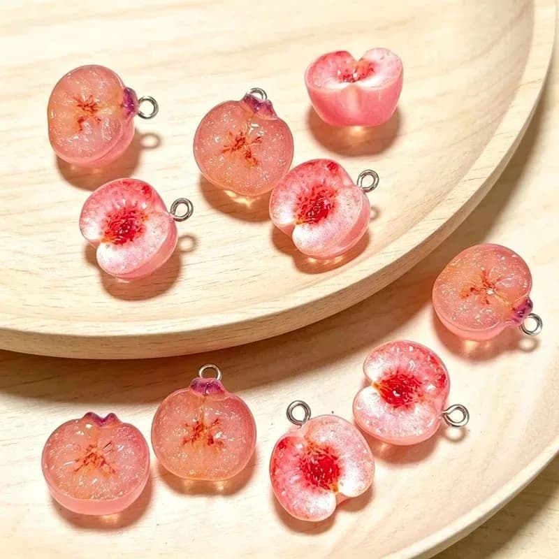 10Pcs Clear Pink Peach Slice Resin Charms Mini Simulated Fruit Pendants for Bracelets Earrings DIY Handmade Jewelry Making