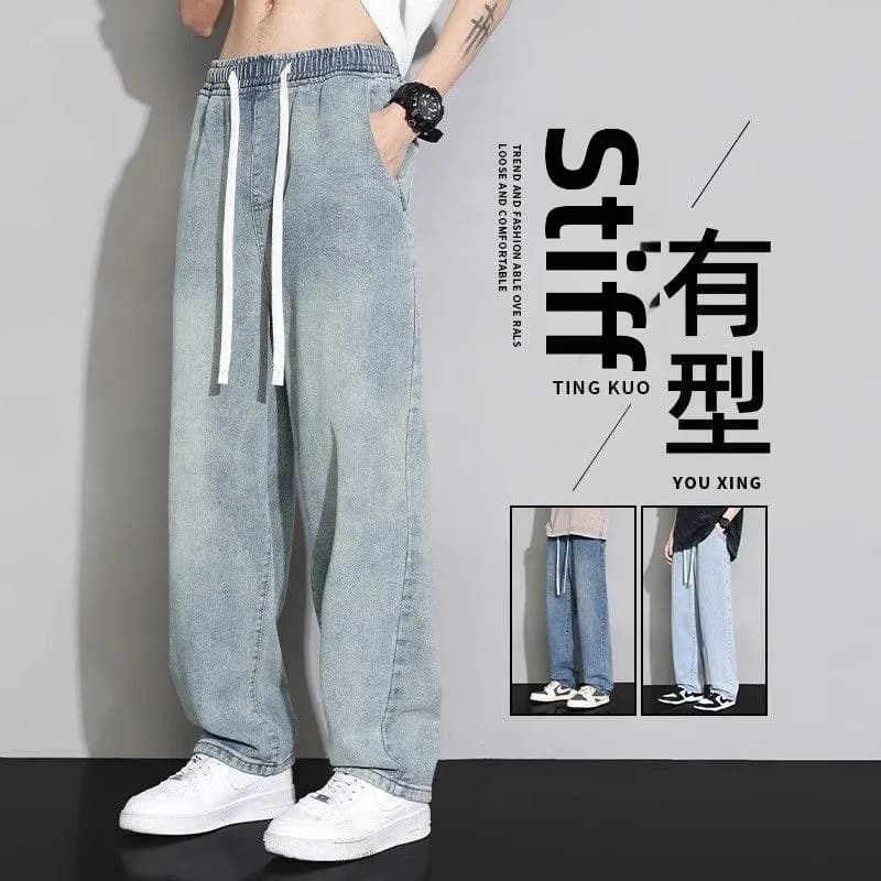 Jeans da Uomo a Gamba Dritta Foderati in Pile, Stile Casual High Street, Vita Media, Pantaloni in Cotone, Moda Autunnale Marca RZ