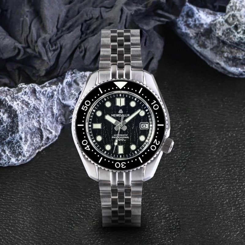 Heimdallr Men's Underwater Watch MM300 30ATM Waterproof with Sapphire Glass C3 Luminous Stainless Steel 316L Automatic Movement NH35 5 Mesh Bracelet