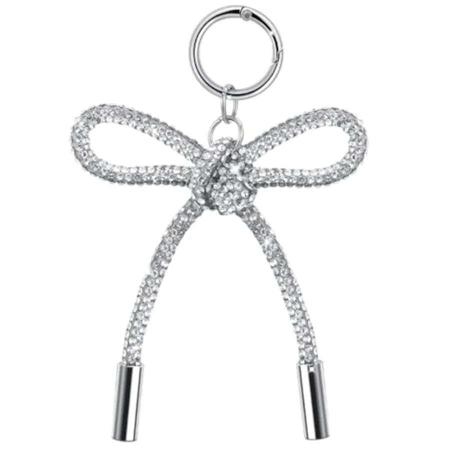 InnoHHustle Portachiavi con Fiocco Argentato e Strass - Grazioso Ciondolo a Fiocco e Charm per Borsa/Zaino