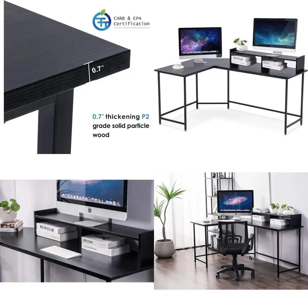 Scrivania da Gaming a L con Supporto Monitor Reversibile per Spazi Ridotti, Ideale per Ufficio Domestico o Soggiorno (Nero)