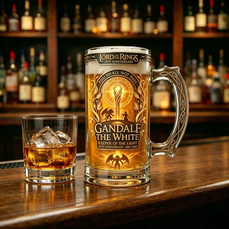 Boccale da Birra in Vetro Collezione Commemorativa, Gandalf dal Signore degli Anelli con Tunica Bianca, Ornamento da Collezione di Grado Superiore