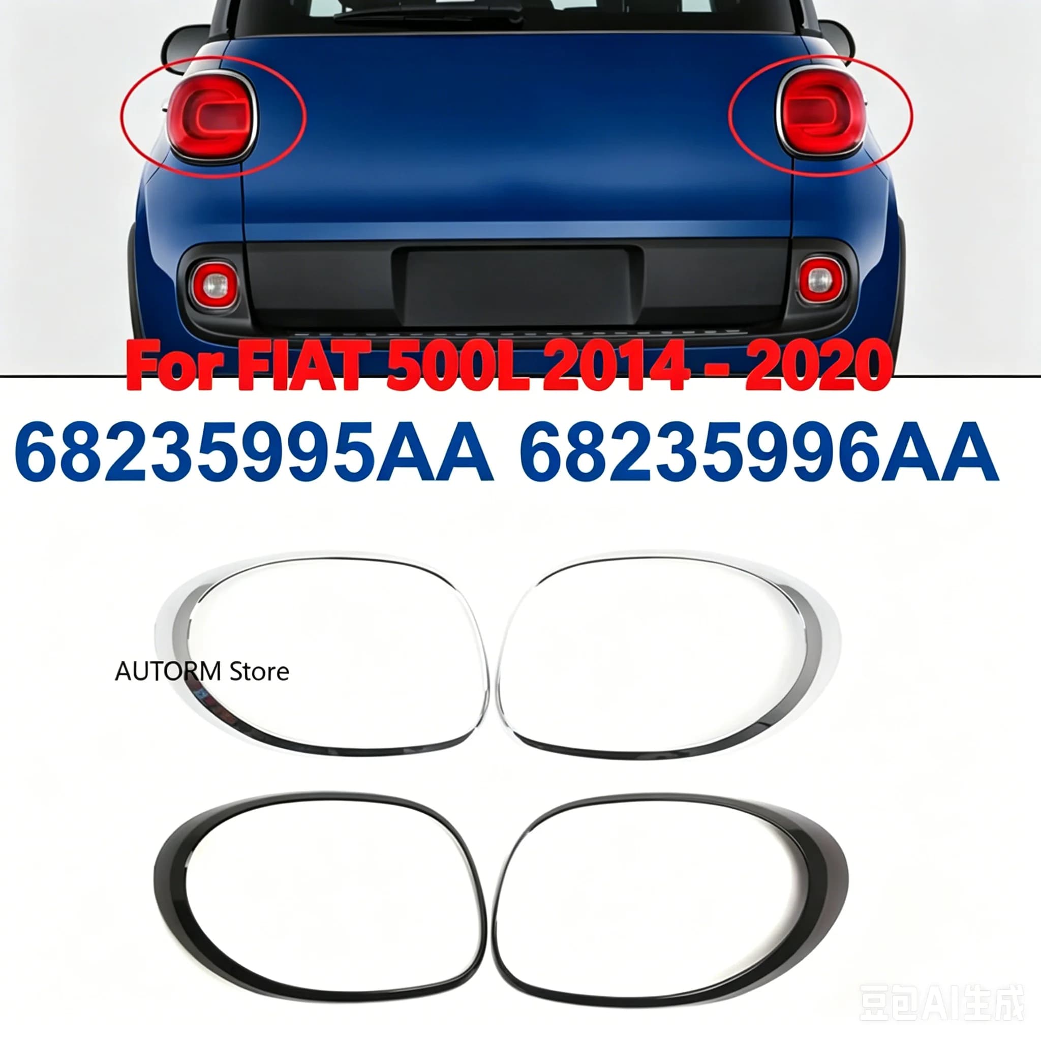 Set di Anelli Decorativi per Luci Posteriori Compatibile con Fiat 500L 2014-2020 68235995AA 68235996AA
