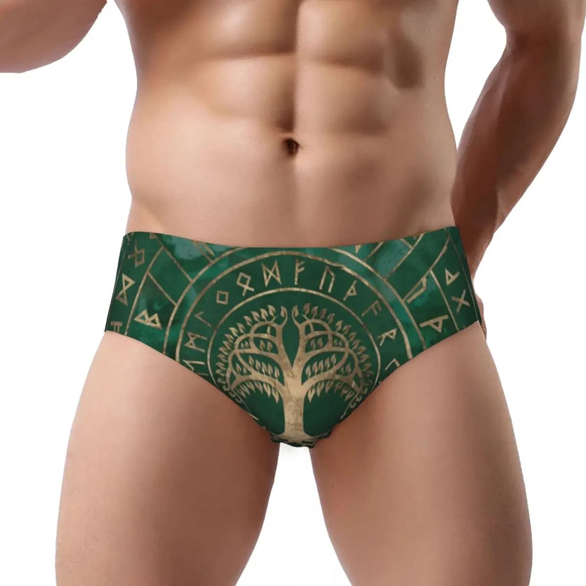 Mutandine brevi personalizzate albero della vita Yggdrasil e Futhark malachite Intimo vichingo elasticizzato comfort da donna