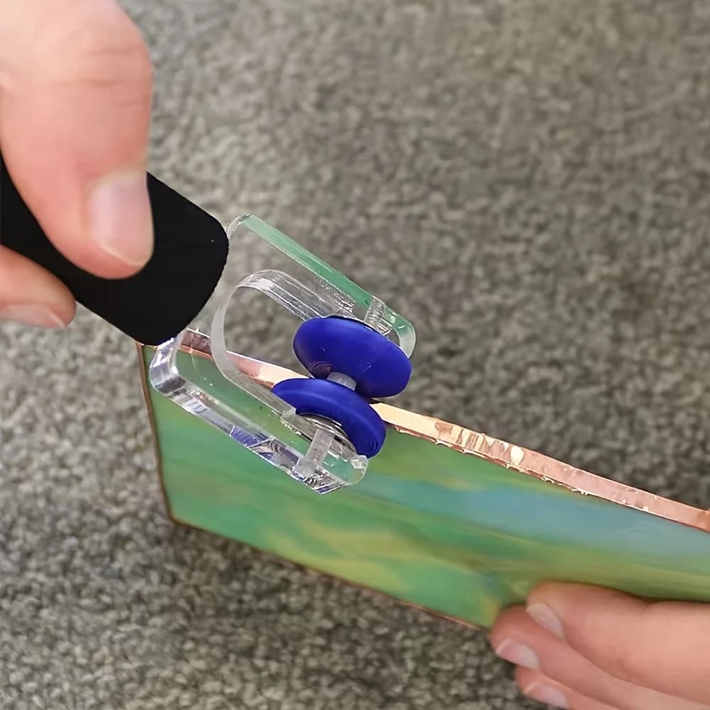 Comfortable Foam Grip Glass Crimper with Dual Spring-Loaded Blue Rollers for Foil Crimping And Glass Burnishing Adjustable for V