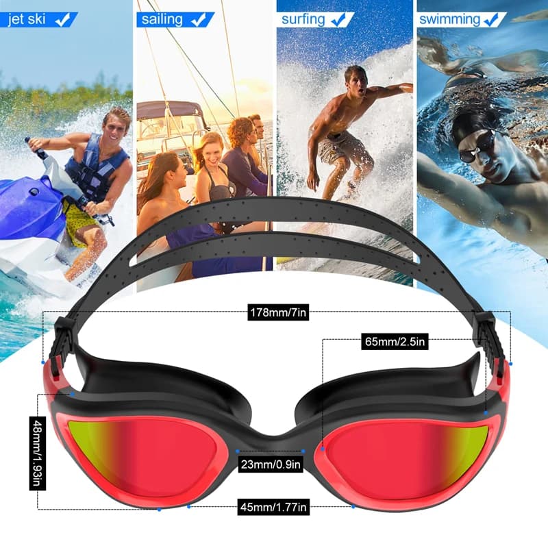 Large frame glasses with high definition electrolytic lenses and waterproof swim glasses and silicone anti-fog
