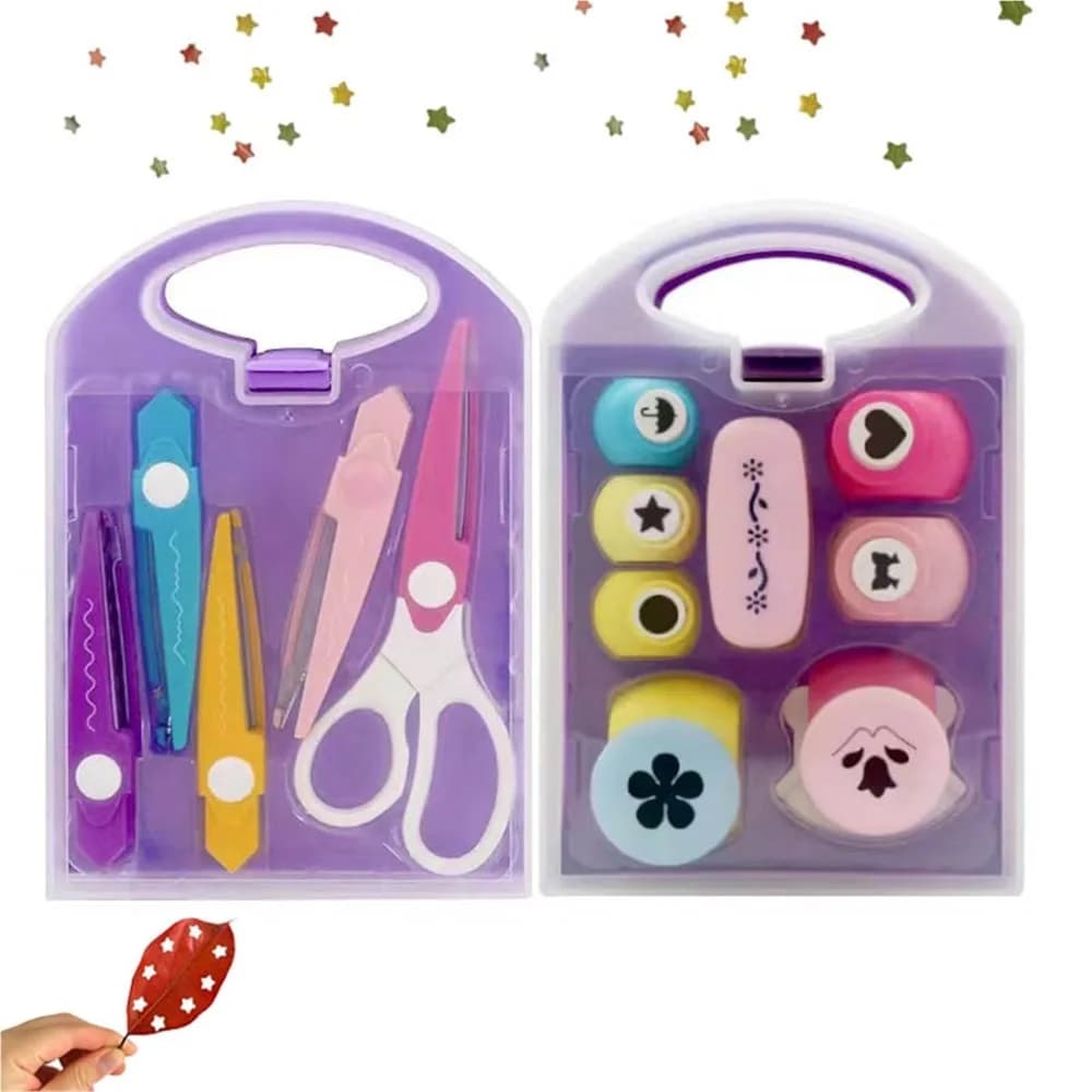 Small Plastic DIY Perforator Set with Storage Box, Manual Perforator for DIY Projects, Shape Drilling Set.