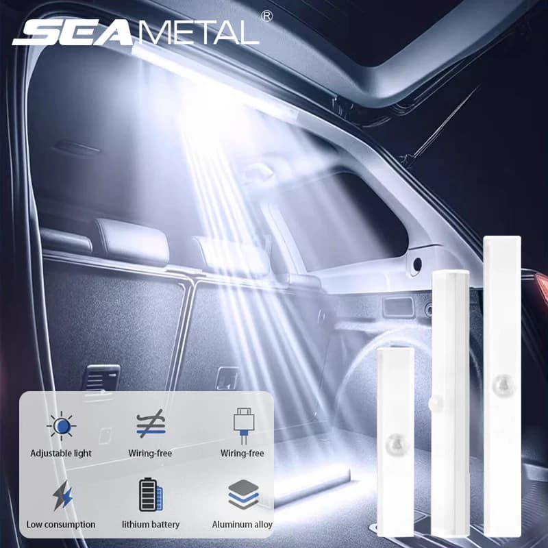 SEAMETAL Luce con sensore di movimento wireless per bagagliaio di un'auto Luce di rilevamento a LED ricaricabile USB Lampada notturna a luminosità regolabile a 3 colori